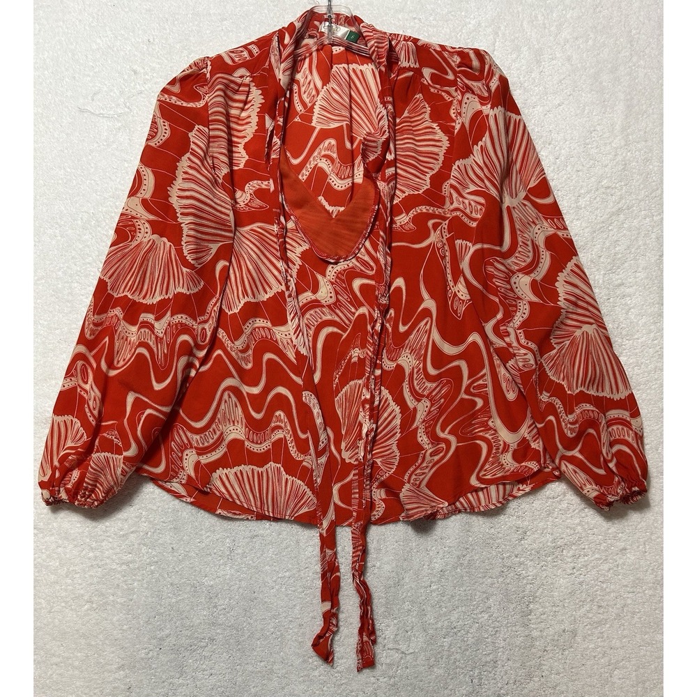 Rixo London Womens Size S Red Long Sleeve Moss Psychedelic Shell Top (U2)